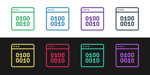 Set line Binary code icon isolated on black and white background. Vector