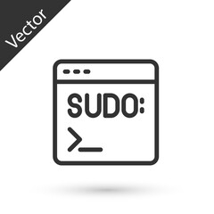 Grey line Code terminal icon isolated on white background. Browser window with command line. Command panel. Programming coding. Notepad. Vector