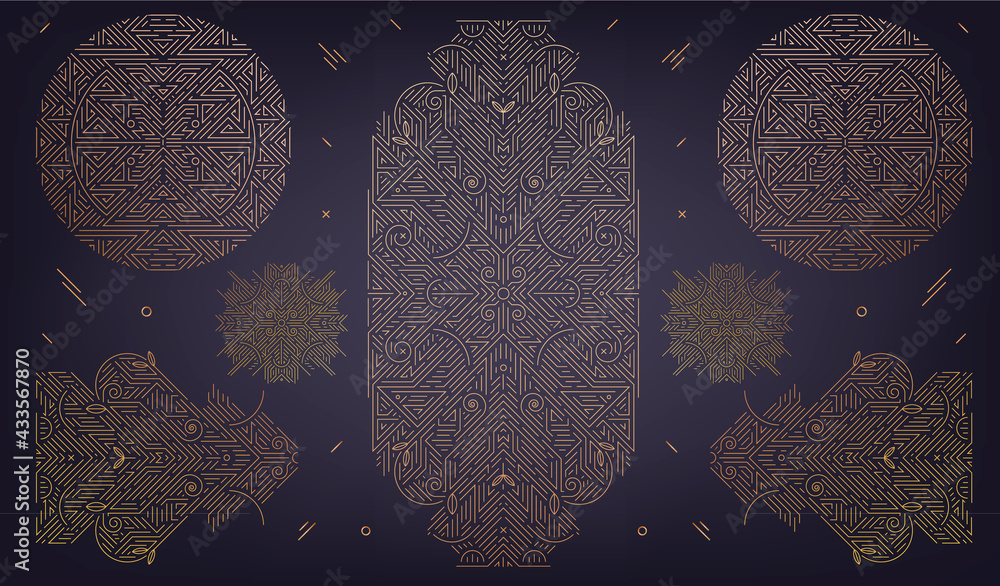 Aufkleber vector set of monogram design in vintage and mono line style with space for text - abstract golden g