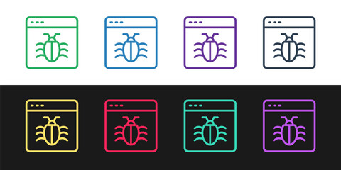Set line System bug concept icon isolated on black and white background. Code bug concept. Bug in the system. Bug searching. Vector