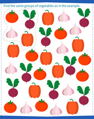  A game for children. Find all groups of vegetables specified in the template