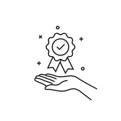 thin line hand holding warranty certify icon