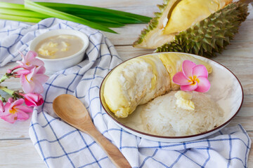 Durian sticky rice served on the table