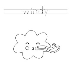 Tracing letters with cute wind cloud. Writing practice for kids.