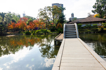 Fototapeta na wymiar Shukkeien Japanese garden in Hiroshima, Japan.