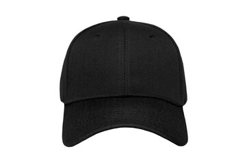 Baseball cap color black close-up of front view on white background

