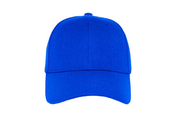 Baseball cap color blue close-up of front view on white background

