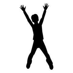 Fototapeta na wymiar Boy jumps with his hands up vector isolated silhouette