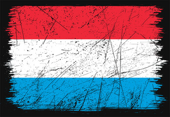 Creative grunge flag of Luxembourg country. Happy national day of Luxembourg. Brush flag on shiny black background