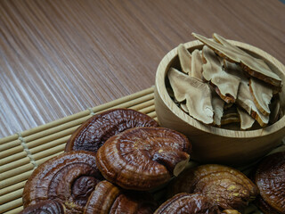 The  lingzhi mushroom image close up for alternative medicine or medical and health  concept.