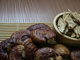 The  lingzhi mushroom image close up for alternative medicine or medical and health  concept.