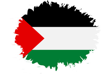 Palestine flag in grunge brush stroke shape over white background