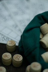 closeup of lotto`s cards and kegs