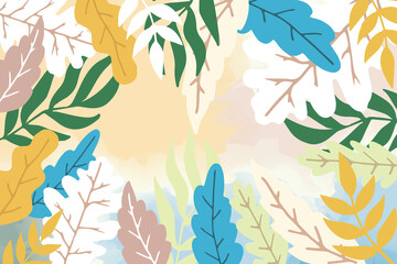 Design banner frame flower Spring background with beautiful. flower background for design. Colorful background with tropical plants. Place for your text.