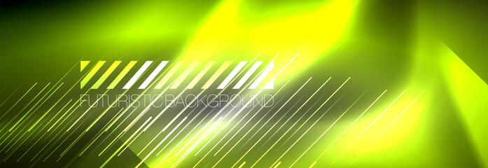 Neon glowing lines, magic energy and light motion background. Vector wallpaper template