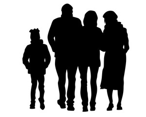 Big crowds people on street. Isolated silhouette on a white background