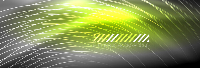 Obraz premium Neon glowing lines, magic energy and light motion background. Vector wallpaper template