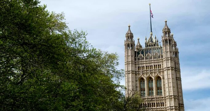 The Union Jack or Union Flag above the Palace of Westminster