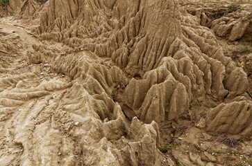 A close up of a rock formation structure monument in Sao Din Na Noi, Nan Thailand