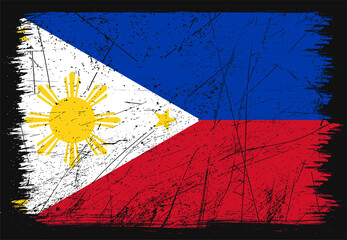 Creative grunge flag of Philippines country. Happy independence day of Philippines. Brush flag on shiny black background