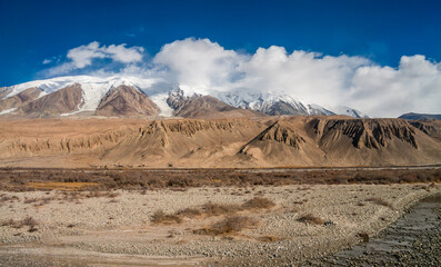 Gobi snow mountains and lakes in kashgar, xinjiang, China