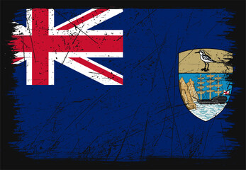 Creative grunge flag of Saint Helena country. Happy national day of Saint Helena. Brush flag on shiny black background