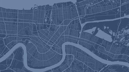 Blue New Orleans city area vector background map, streets and water cartography illustration.