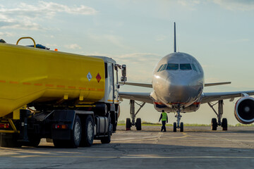 Fuel Truck On Wet Runway At Airport