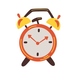 Alarm clock. clock design concept. Retro Red alarm clock is ringing. Wake-up time. Morning time. Flat vector illustration.