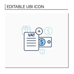 Value added tax line icon.Indirect tax,goods price. Paid by buyer. Universal basic income concept. Isolated vector illustration.Editable stroke