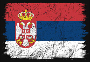Creative grunge flag of Serbia country. Happy independence day of Serbia. Brush flag on shiny black background