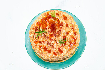 Mouthwatering Napoleon cake isolated on white background 