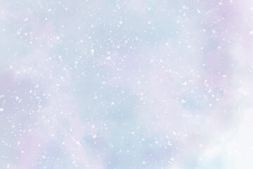 Abstract watercolor vector background. Snowfall on a cold blue winter background. Hand painted watercolor sky and clouds