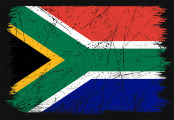 Creative grunge flag of South Africa country. Happy independence day of South Africa. Brush flag on shiny black background