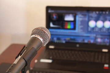 condenser microphone in recording studio