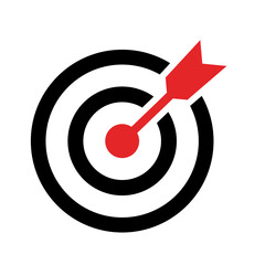 Target vector icon. Target with arrow icon. Mission or business goal logo. Target dart icon vector illustration isolated on white background. Vector for app or ui ux.