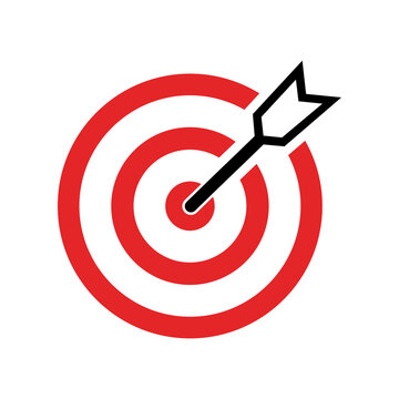 Target vector icon. Target with arrow icon. Mission or business goal logo. Target dart icon vector illustration isolated on white background. Vector for app or ui ux.