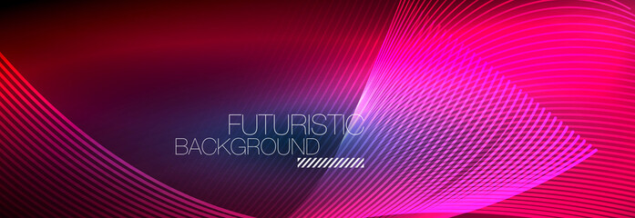 Abstract neon glowing light in the dark with waves. Shiny magic energy and motion concept, vector abstract wallpaper background