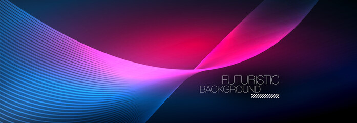 Abstract neon glowing light in the dark with waves. Shiny magic energy and motion concept, vector abstract wallpaper background