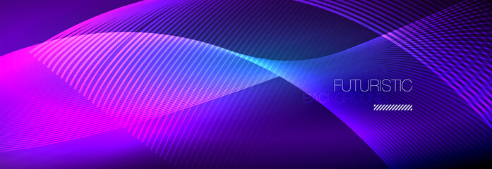 Abstract neon glowing light in the dark with waves. Shiny magic energy and motion concept, vector abstract wallpaper background