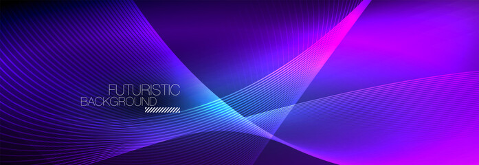 Abstract neon glowing light in the dark with waves. Shiny magic energy and motion concept, vector abstract wallpaper background