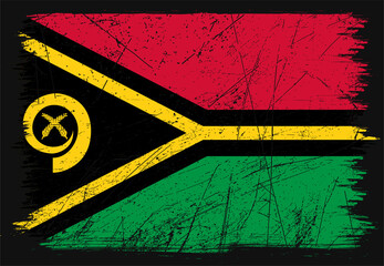 Creative grunge flag of Vanuatu country. Happy independence day of Vanuatu. Brush flag on shiny black background