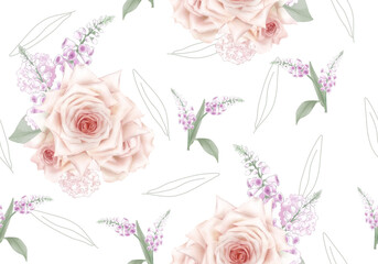 pattern with roses on white background