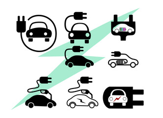 car icons for web and mobile applications for electric vehicle  for save world , is geen energy concept