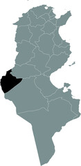 Black highlighted location map of the Tunisian Tozeur governorate inside gray map of the Tunisian Republic