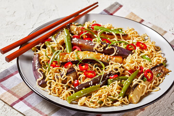 eggplant green bean noodle salad, top view