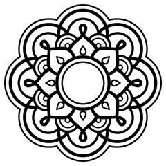Mehndi henna tatoo Indian Mandala vector art, geometric design in black and white - yoga, Zen, mindfulness concept