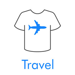 Obraz premium Logotipo con texto Travel y silueta de avión en camiseta en color azul y gris