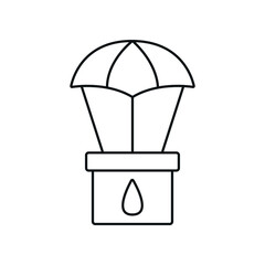 Humanitarian Aid linear icon. Box with parachute. Thin line customizable illustration. Contour symbol. Vector isolated outline drawing. Editable stroke