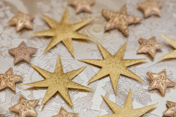 Fototapeta na wymiar Elegant Golden Star Christmas Background
